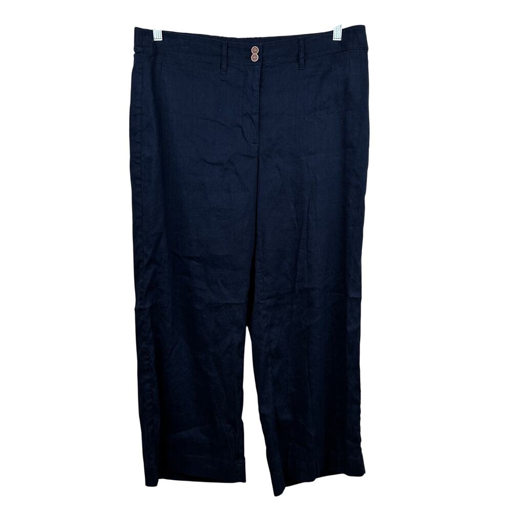 J. Jill Wide Leg Linen Trouser Pant Crop Stretch Comfort Waist Navy Lg Nautical